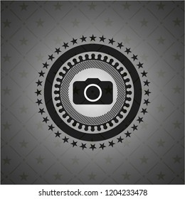 photo camera icon inside realistic black emblem