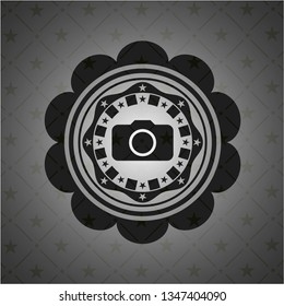 photo camera icon inside realistic black emblem
