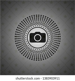 photo camera icon inside realistic black emblem