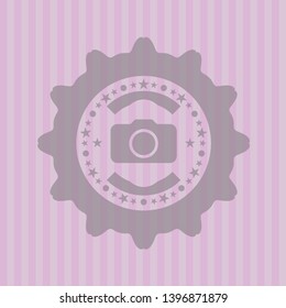 photo camera icon inside realistic pink emblem