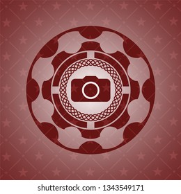 photo camera icon inside red emblem. Vintage.