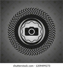 photo camera icon inside retro style black emblem