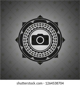 photo camera icon inside retro style black emblem