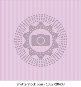 photo camera icon inside retro style pink emblem