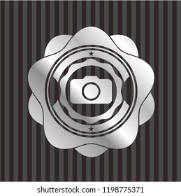 photo camera icon inside silvery shiny emblem