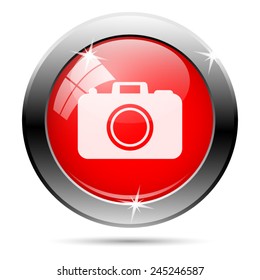 Photo camera icon. Internet button on white background. 
