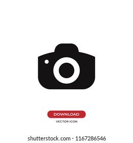 Photo camera icon isolated on white background. Modern, simple symbol in trendy design style for website, mobile, app, graphic, logo, UI. Flat vector element illustration. EPS10.