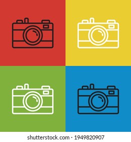 Icono de cámara fotográfica aislado en el fondo del color. Icono de la foto. Dibujo de estilo vintage. Ilustración vectorial
