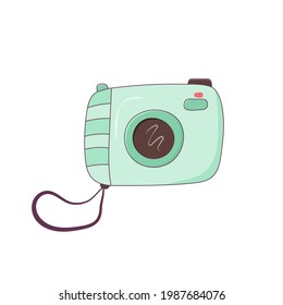 Icono de la cámara fotográfica aislado en fondo blanco. Accesorio, para vacaciones de verano, vacaciones junto al mar. Ilustración de tendencia vectorial en estilo de caricatura