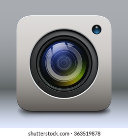 Photo camera icon, lens vector design.