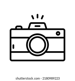 Photo Camera Icon. Line Art Style Design Isolated On White Background