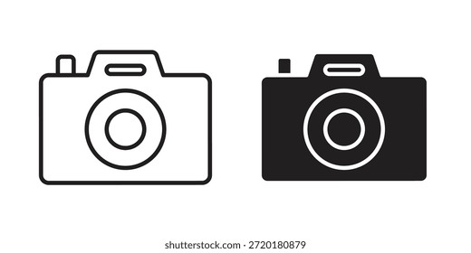 Ícone de câmera fotográfica em design de linha. Vetor de ícone simples