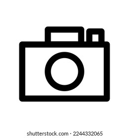 Photo camera icon line isolated on white background. Black flat thin icon on modern outline style. Linear symbol and editable stroke. Simple and pixel perfect stroke vector illustration. 