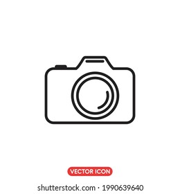 Photo camera icon, camera icon in line style isolated on white background, photography business concept, Vector illustration