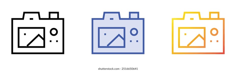 photo camera icon. Linear, Blue Fill and Gradient Style Design Isolated On White Background
