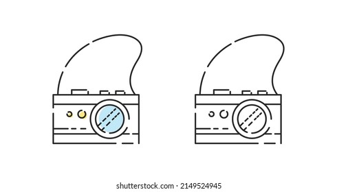Photo camera icon linear vector. Summer retro camera logo symbol set in color and black.