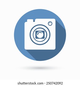 Photo or camera icon with long shadow. Flat design