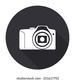 photo camera icon with long shadow - vector round button