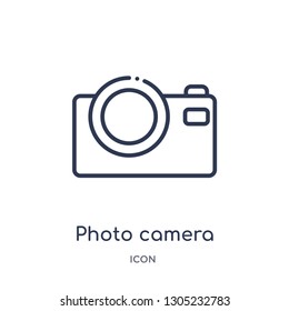 photo camera icon from music and media outline collection. Thin line photo camera icon isolated on white background.