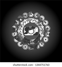 photo camera icon on grey camo texture