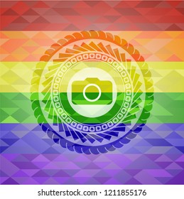 photo camera icon on mosaic background with the colors of the LGBT flag