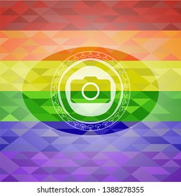 photo camera icon on mosaic background with the colors of the LGBT flag