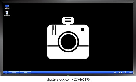 Photo camera icon on the screen monitor. Made vector illustration