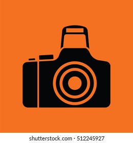 Photo camera icon. Orange background with black. Vector illustration.