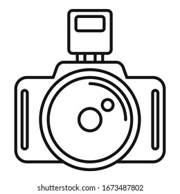 Photo camera icon. Outline photo camera vector icon for web design isolated on white background