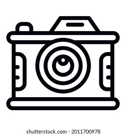 Photo camera icon. Outline photo camera vector icon for web design isolated on white background