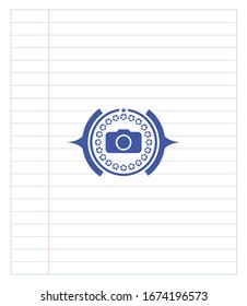 photo camera icon pen effect. Blue ink. Vector Illustration. Detailed.