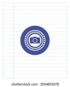 photo camera icon pen effect. Blue ink. Vector Illustration. Detailed. 