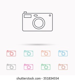 Photo camera icon. Photographer equipment sign. Linear icons on white background.