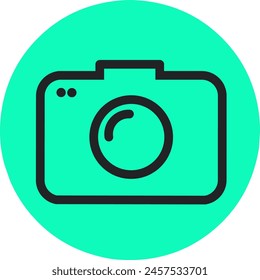 Photo camera icon.  Photography symbol.  Download pictogram, flat vector sign isolated on green background.  Simple vector illustration for graphic and web design