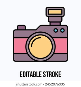 photo camera icon, photography vector icon, editable stroke.