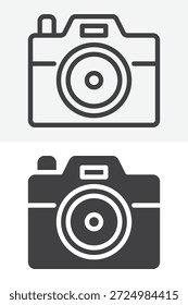 Ícone de câmera fotográfica definido em estilo diferente. Ícone de linha, contorno e vetor sólido com traçado editável. Sinal de câmera e símbolo para aplicativo de foto, ícone de design de mídia usar.