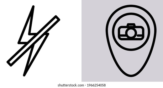 Photo and camera icon set, flash icon, picture icon, line icon style, suitable for both mobile and web applications