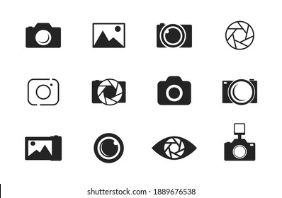 Photo and camera icon set. Icons of photography, image, photo gallery and photo camera. Diaphragm icon. image, photo gallery Vector illustration.