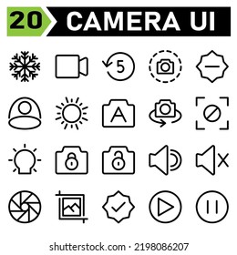 Photo Camera icon set include mode, photo, shoot, effect, camera, video, device, media, multimedia, timer, countdown, five, screen shot, snapshot, interface, minus, reduce, brightness, background