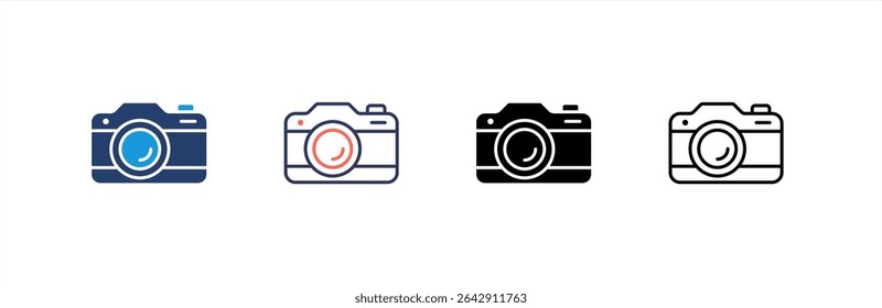 Photo Camera icon set multiple style collection