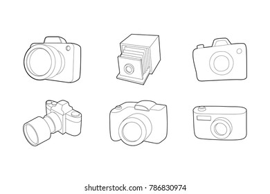 Photo camera icon set. Outline set of photo camera vector icons for web design isolated on white background