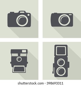 Photo camera icon set with shadow. Vector flat style illustration for web