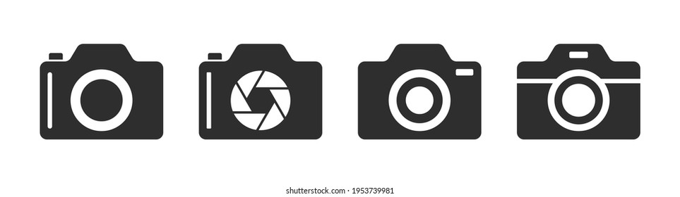 Juego de iconos de la cámara fotográfica. Iconos de cámara simple y plana. Símbolos digitales aislados en el fondo blanco. Ilustración vectorial.