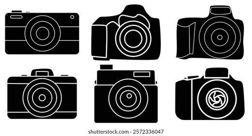 Photo camera icon set. Vector camera photography icon in flat style.