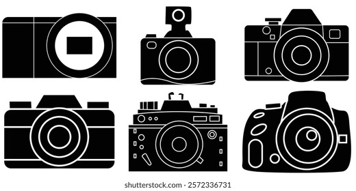 Photo camera icon set. Vector camera photography icon in flat style.