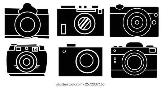 Photo camera icon set. Vector camera photography icon in flat style.