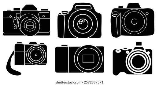 Photo camera icon set. Vector camera photography icon in flat style.