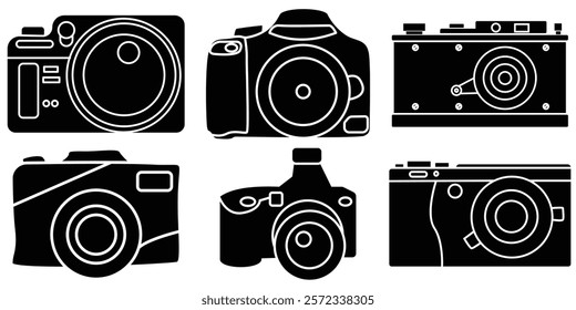 Photo camera icon set. Vector camera photography icon in flat style.