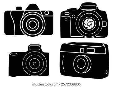 Photo camera icon set. Vector camera photography icon in flat style.