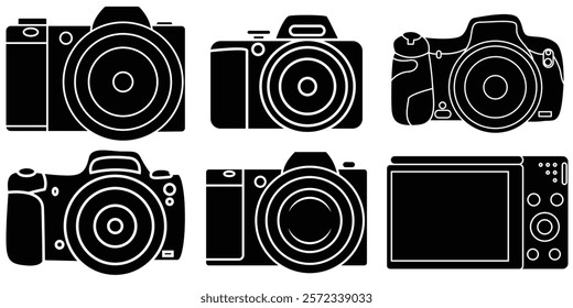 Photo camera icon set. Vector camera photography icon in flat style.